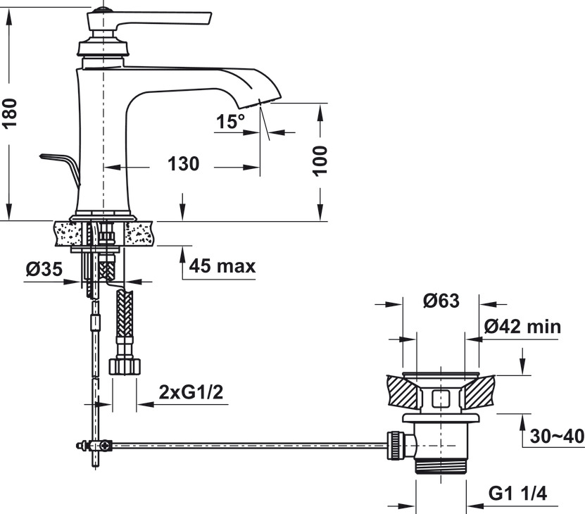 Vòi Trộn Lavabo Kyoto 100 Có Xả Kéo Hafele 589.35.000