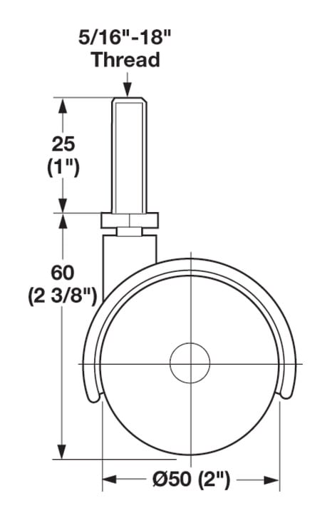 Caster NO BRK 5/16-18 PL BLK 50mm Hafele 660.04.353