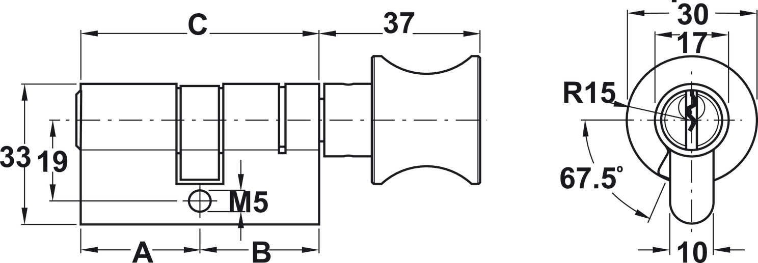 Ruột Khóa 1 Đầu Vặn 1 Đầu Chìa 61mm Hafele 916.63.321