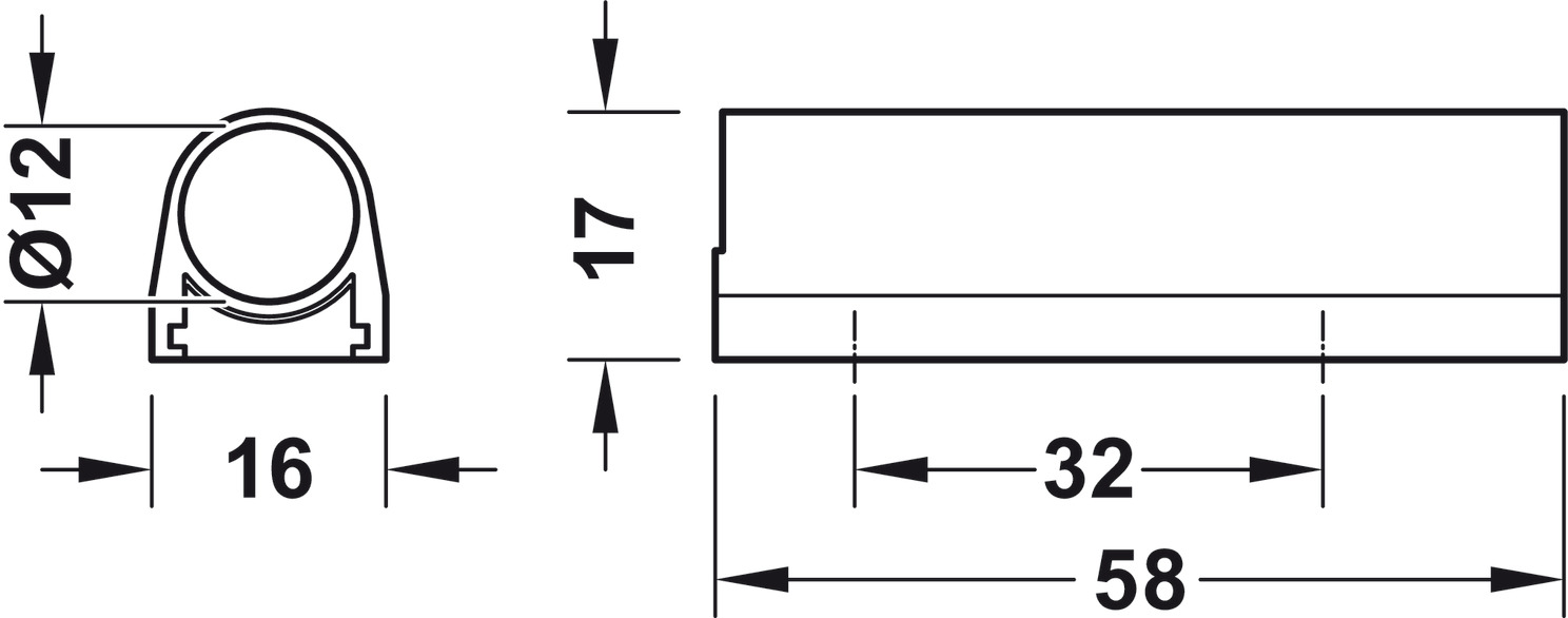 Đế lắp cảm biến nhựa 58x15x15 Hafele 833.89.331