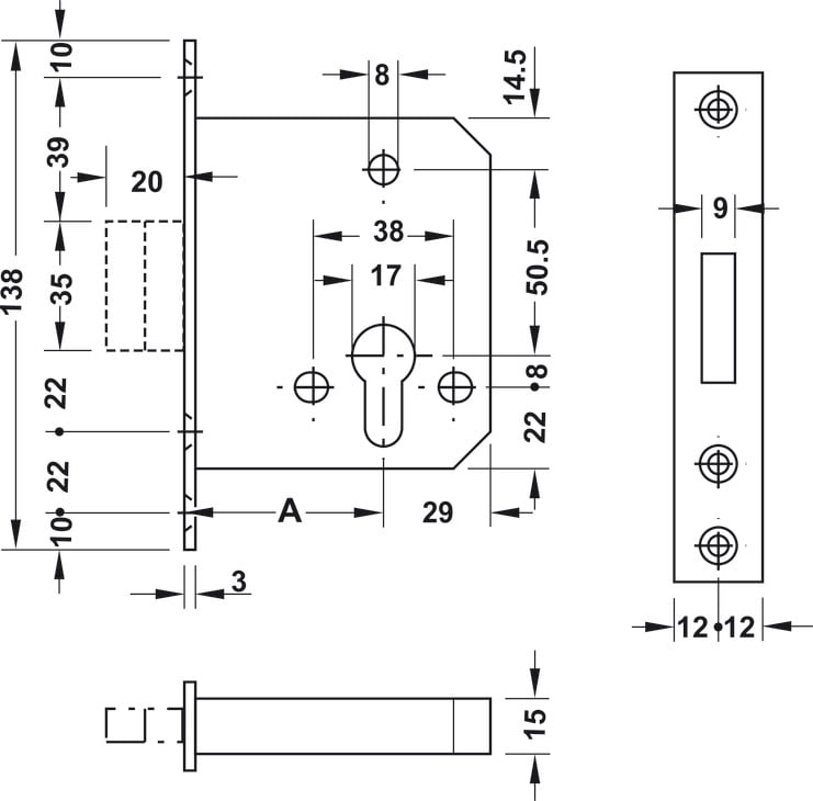 Thân Khóa Chốt Chết Hafele 911.22.881