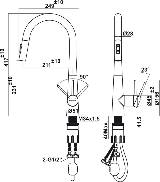 Vòi bếp Hafele HT25-SH1P417 đen 567.24.498