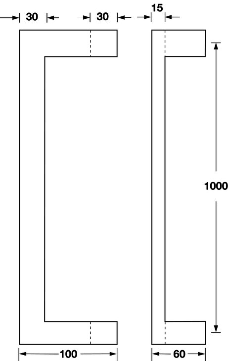 Tay nắm đẩy inox mờ 30x15x1000mm Hafele 903.00.178