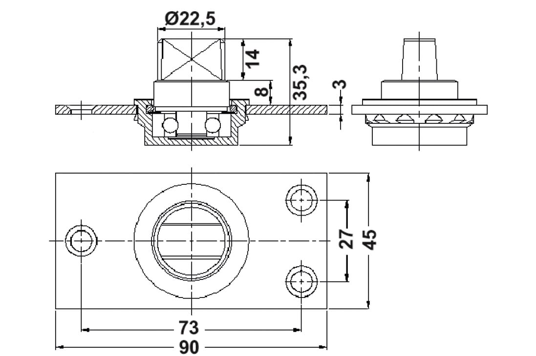 Bản lề sàn inox mờ Hafele 932.77.090