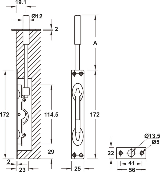 Chốt Âm 255mm Inox Mờ Hafele 911.81.168