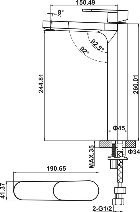 Basin mixer tall 245 Hafele 589.69.113