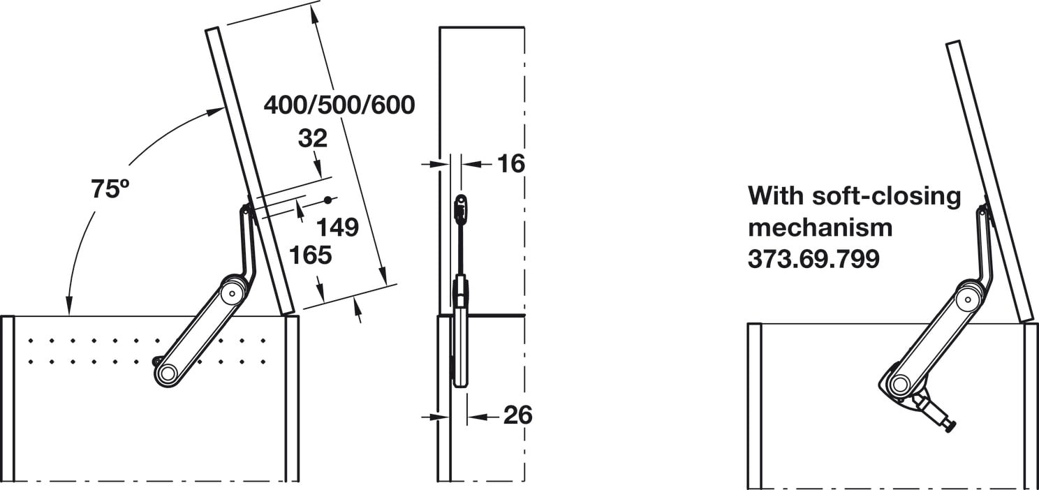 Tay nâng rương MAXI UP 3675H Hafele 373.85.702