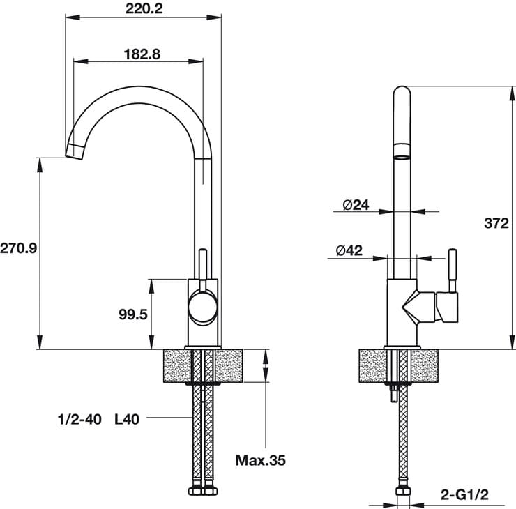Vòi rửa chén Hafele HT19-GH1F270 570.51.490 - Vòi mạ màu đá tuyệt đẹp