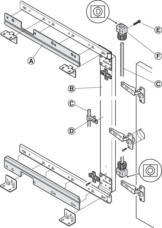 Đồng bộ cửa lùa pivot 600m Hafele 408.05.605