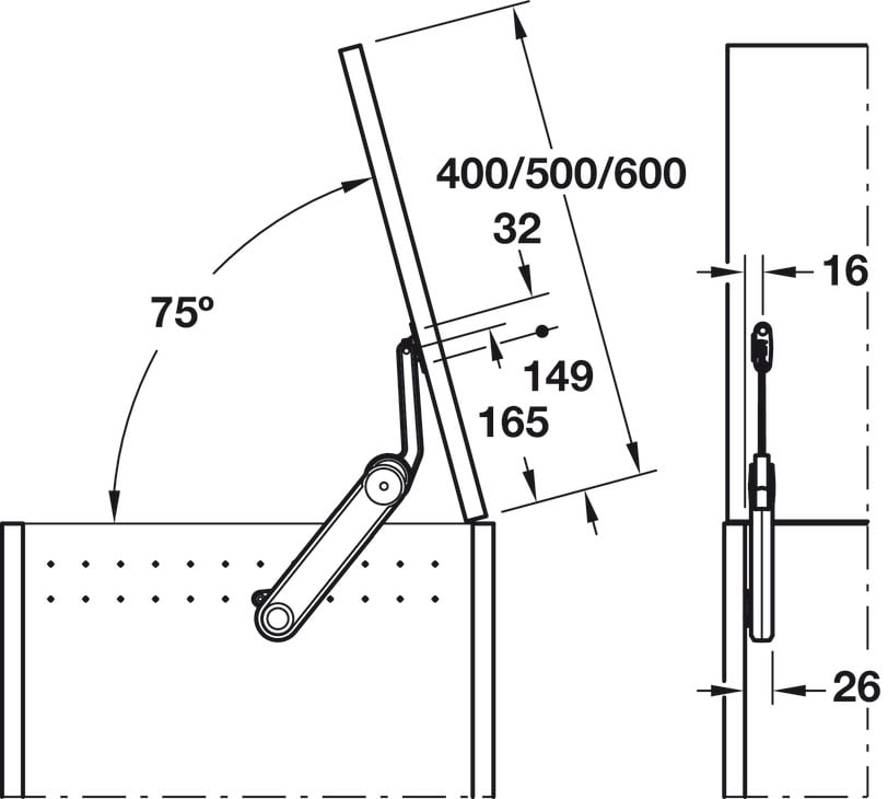 Tay nâng rương MAXI UP 3675H Hafele 373.85.702