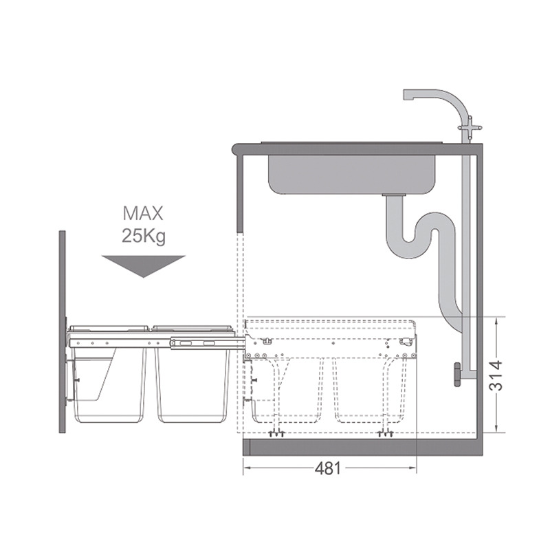 Thùng Rác Dưới Chậu Viola 400mm Hafele 503.39.631