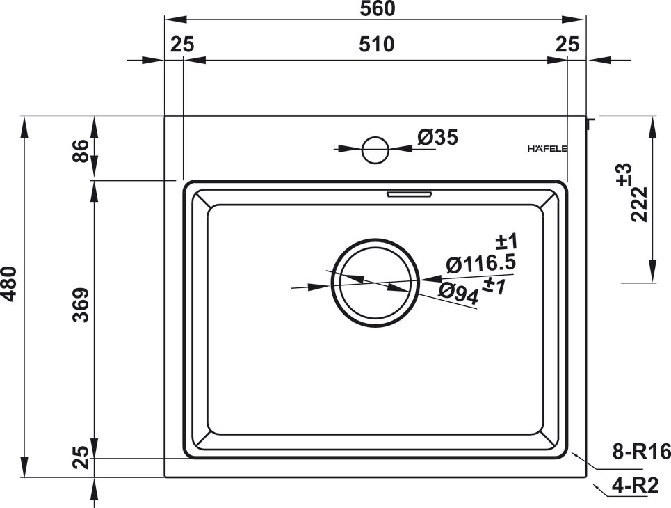 Chậu đá HS22-GEN1S60M Hafele 577.25.520