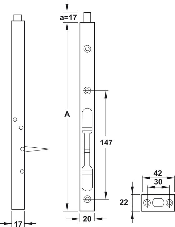 Chốt âm inox 304 Hafele 911.81.345 - 450mm