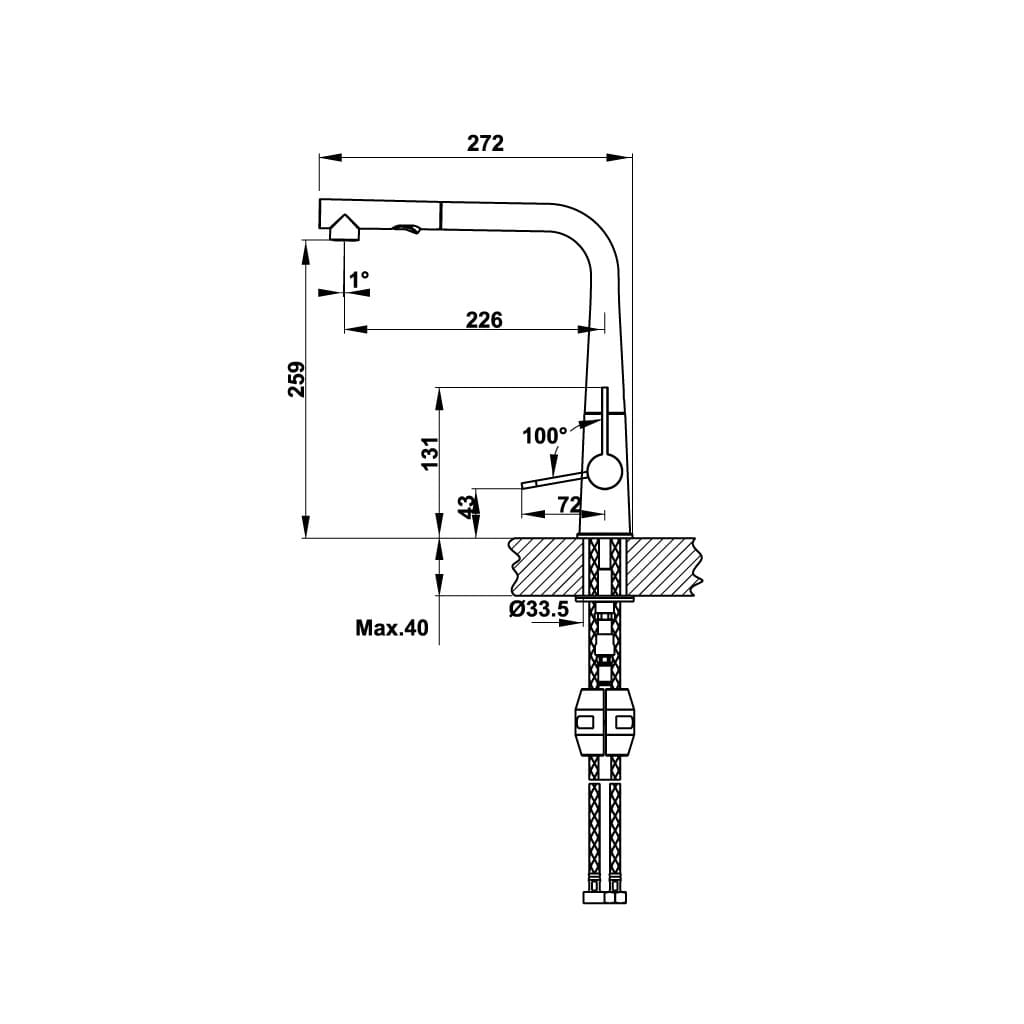 Vòi rửa chén Hafele HT20-GH1P259 / Màu đen / Đồng mạ màu đá, Mã số 570.82.300