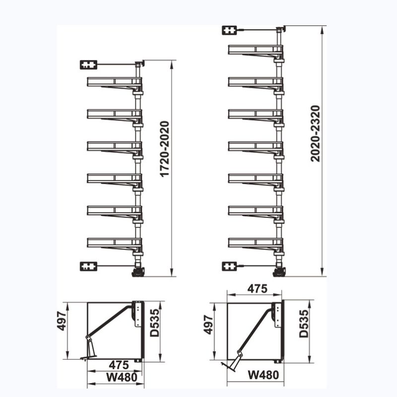 Tủ đồ khô Hafele 595.82.805 - Chiều cao: 1720 - 2020 mm