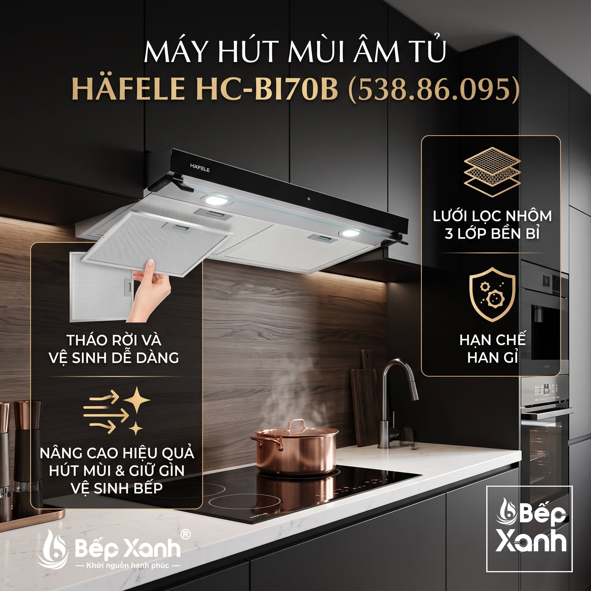 [CHÍNH HÃNG - FREESHIP HCM] Máy Hút Mùi Âm Tủ Hafele HC-BI70B (538.86.095) - Điều Khiển Cảm Ứng, Công Suất Mạnh Mẽ