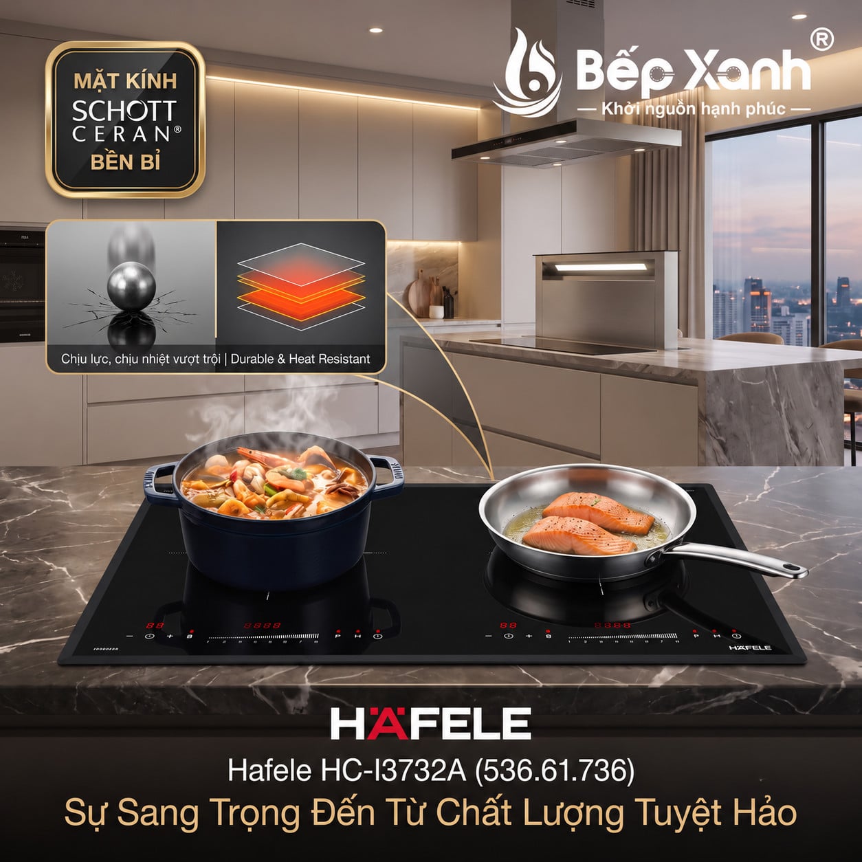 Bếp từ 2 vùng nấu Hafele HC-I3732A, mã số 536.61.736