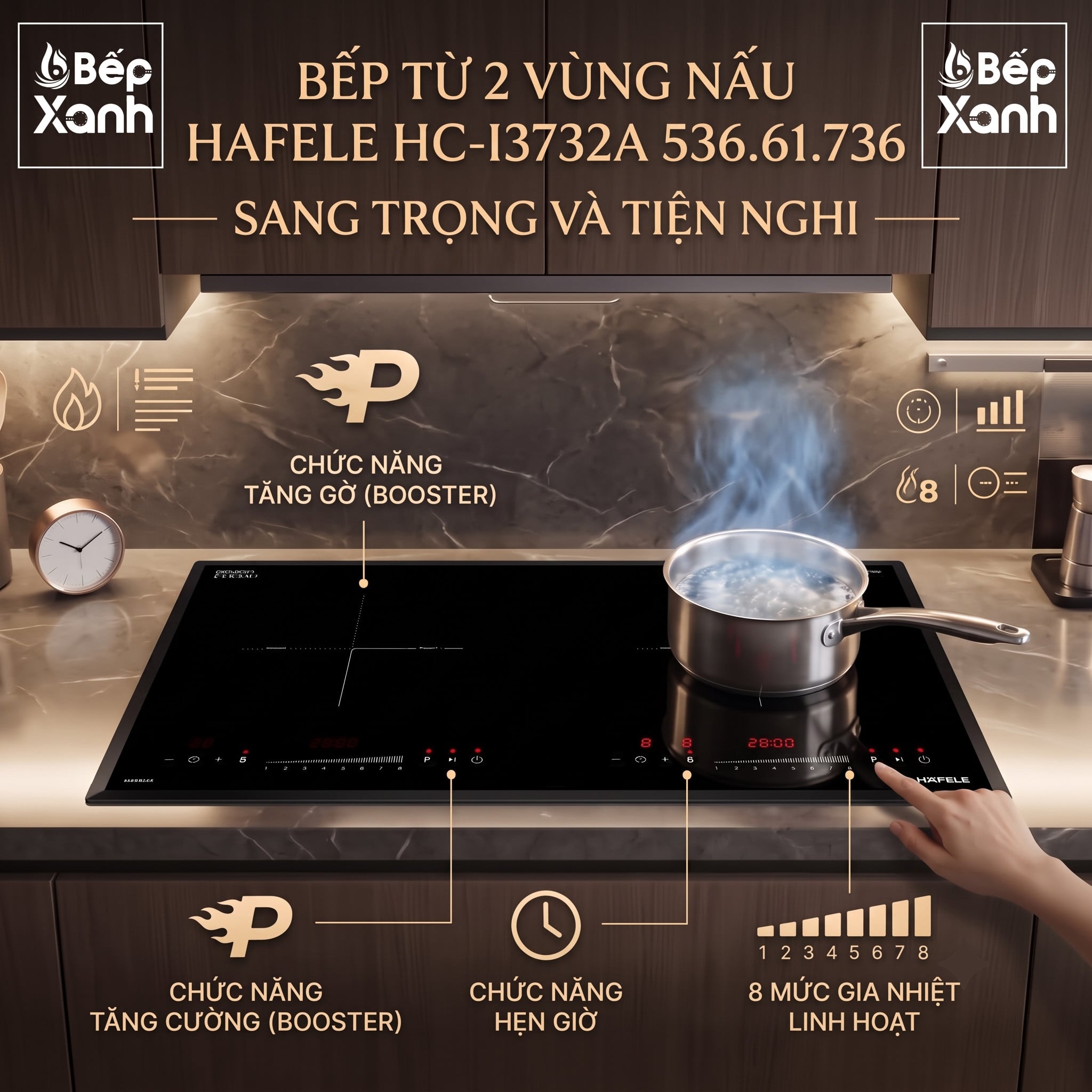 Bếp từ 2 vùng nấu Hafele HC-I3732A, mã số 536.61.736