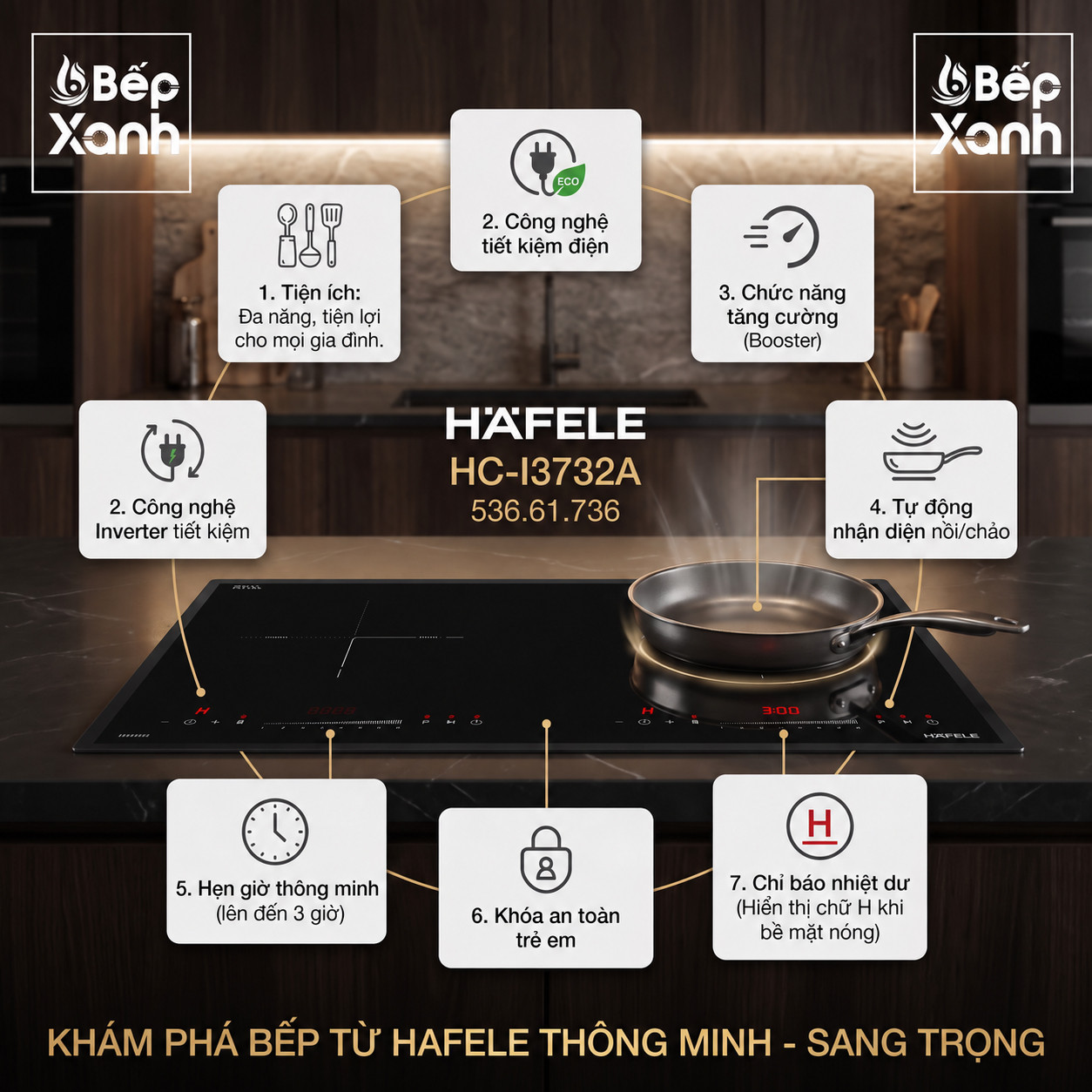 Bếp từ 2 vùng nấu Hafele HC-I3732A, mã số 536.61.736