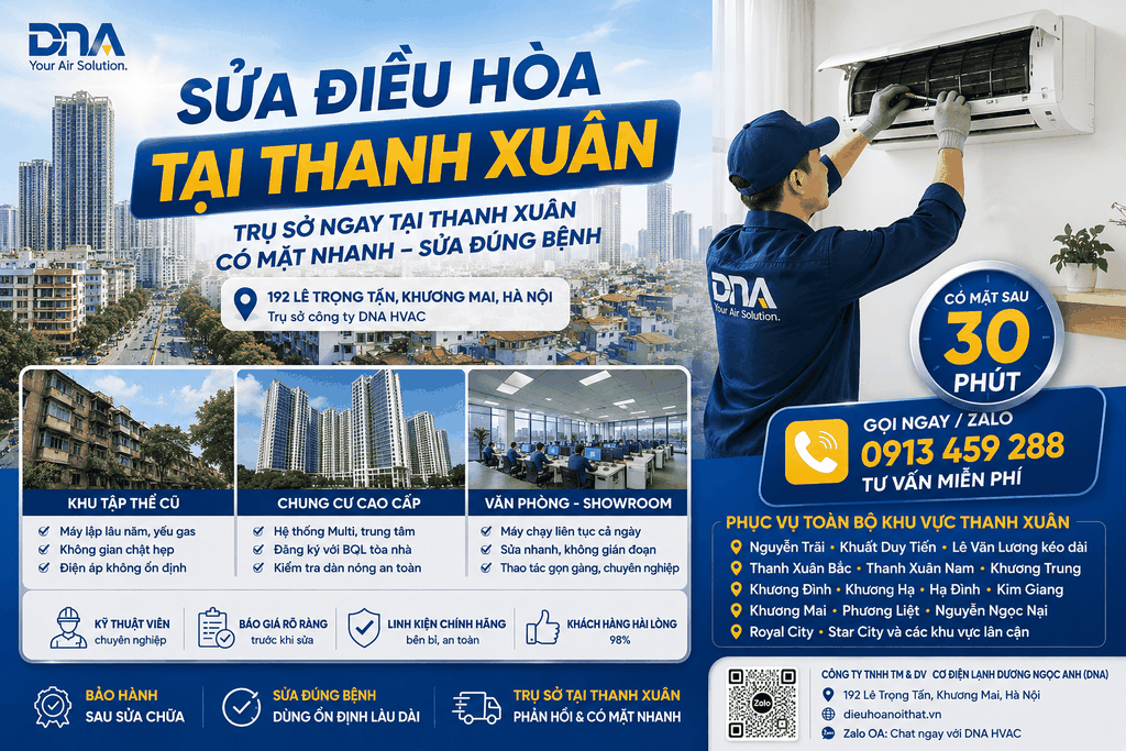 Sửa Điều Hòa Tại Thanh Xuân – Trụ Sở DNA HVAC Ngay Tại Địa Bàn