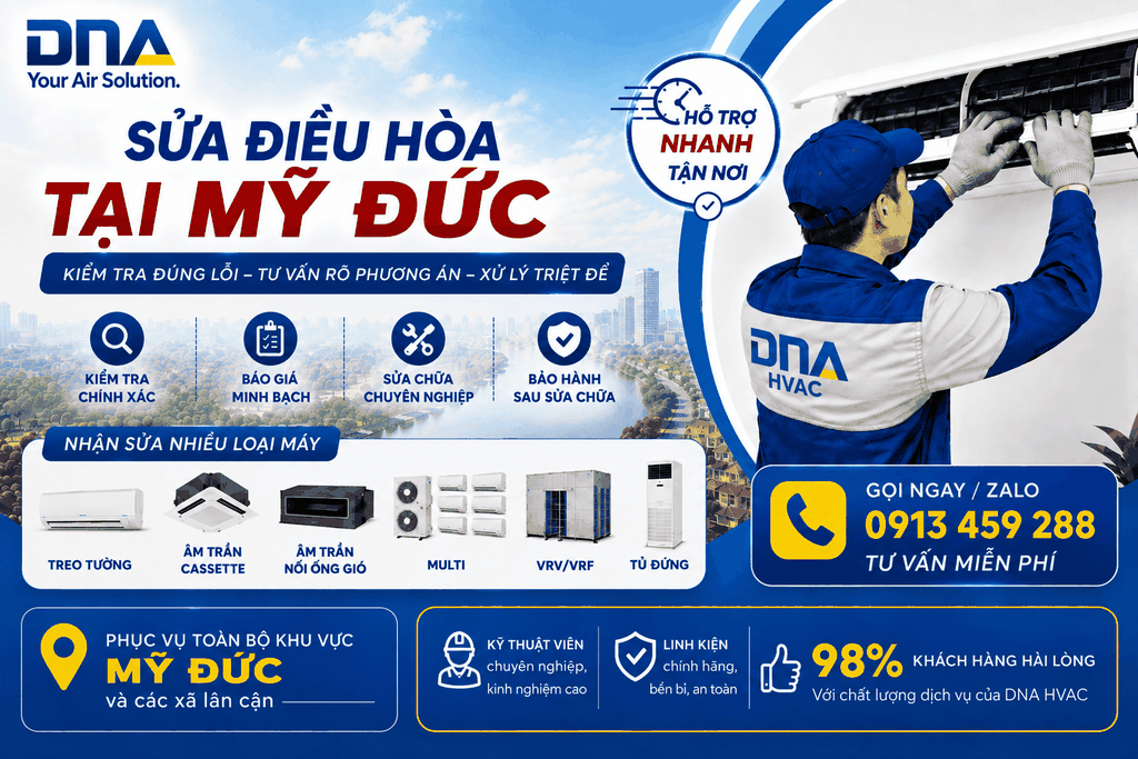 Sửa điều hòa tại Mỹ Đức – Kiểm tra đúng nguyên nhân, báo rõ phương án trước khi xử lý