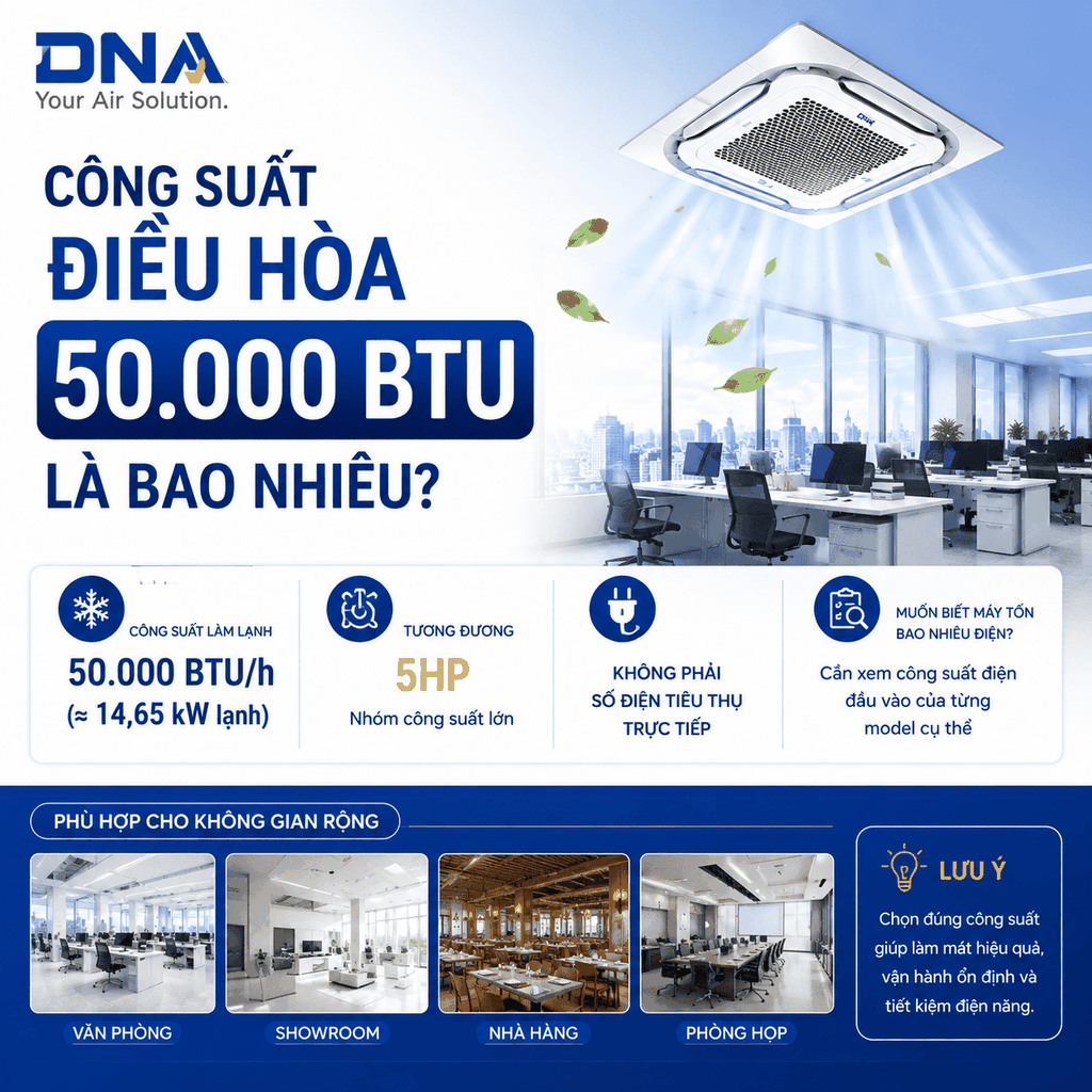 Công suất điều hòa 50000 BTU là bao nhiêu?