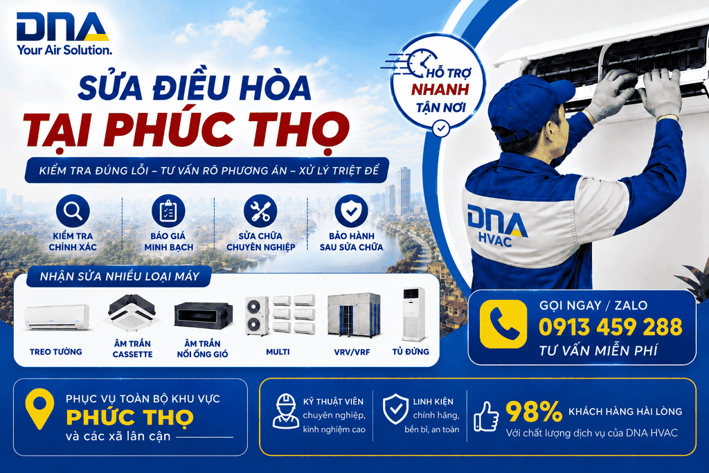 Sửa điều hòa tại Phúc Thọ – Kiểm tra đúng lỗi, xử lý theo tình trạng thực tế