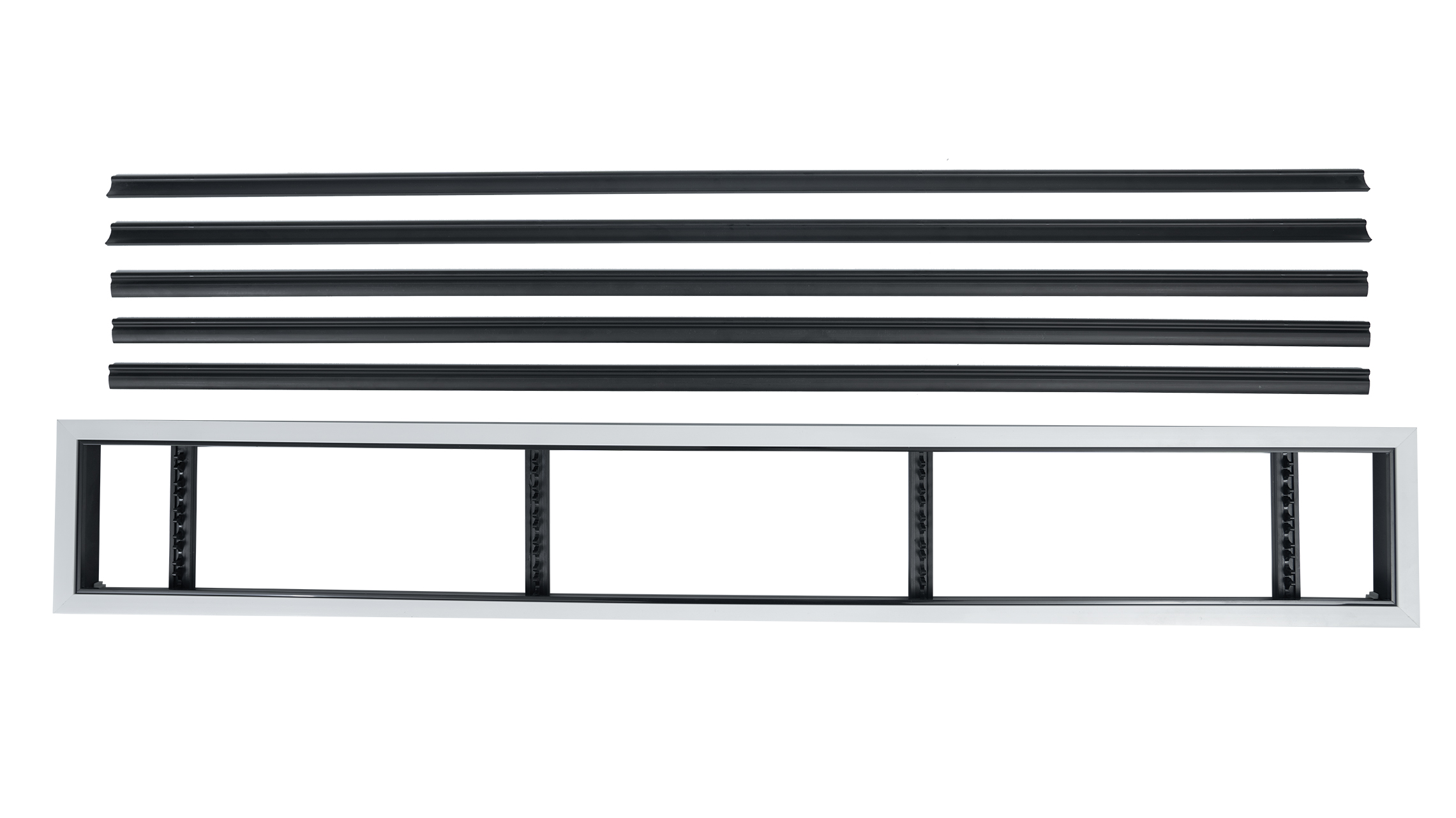 Cửa gió Slot khung viền 3 khe gió viền trắng đen, nhựa PVC màu trắng, 1 nan đen có thể điều chỉnh góc