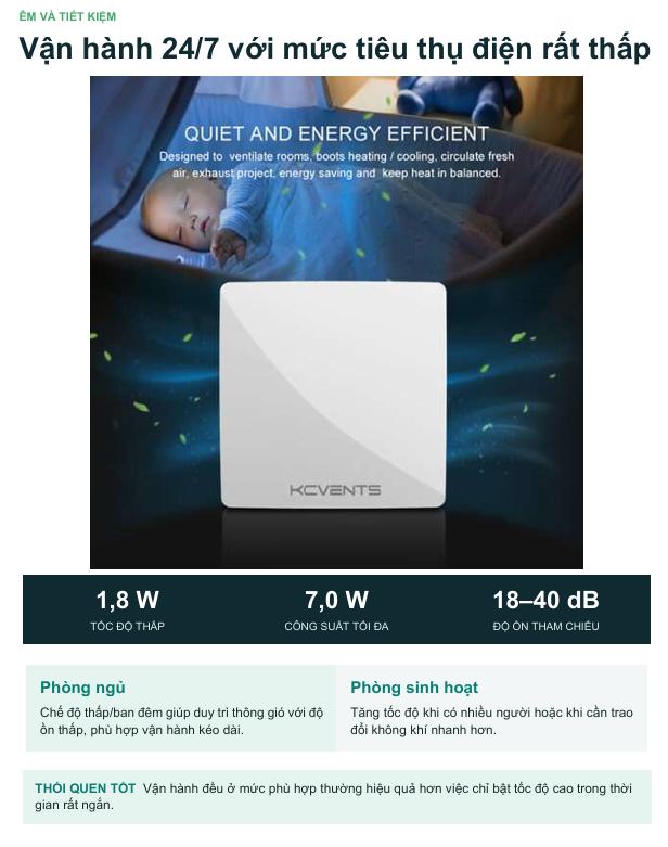Máy Cấp Khí Tươi Thu Hồi Nhiệt Gắn Tường KCVents VT501-WF - Kết Nối Tuya Smart Wi-Fi
