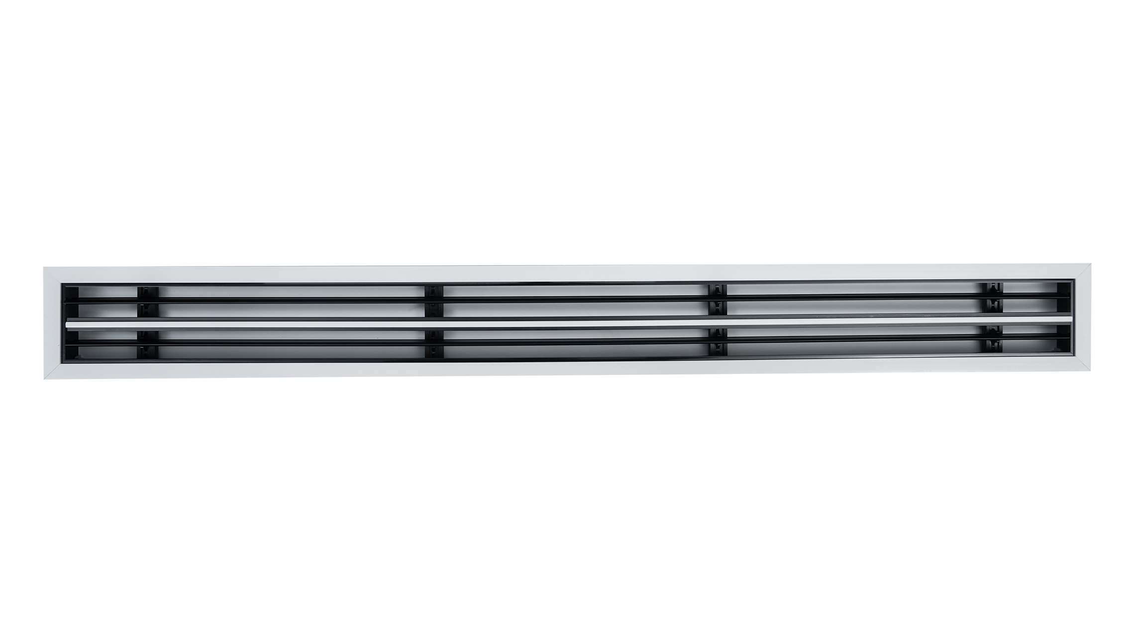 Cửa gió Slot khung viền 2 khe gió viền trắng đen, nhựa PVC màu trắng, 1 nan đen có thể điều chỉnh góc, cơ cấu thẻ đỡ