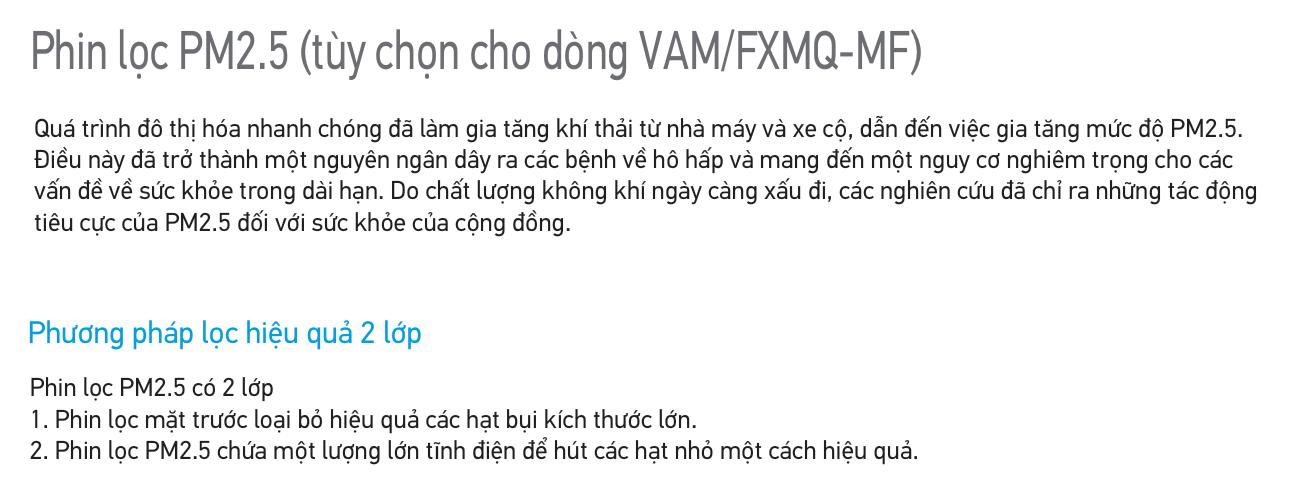 Bộ lọc PM2.5 Daikin (tùy chọn cho dòng VAM/FXMQ-MF)