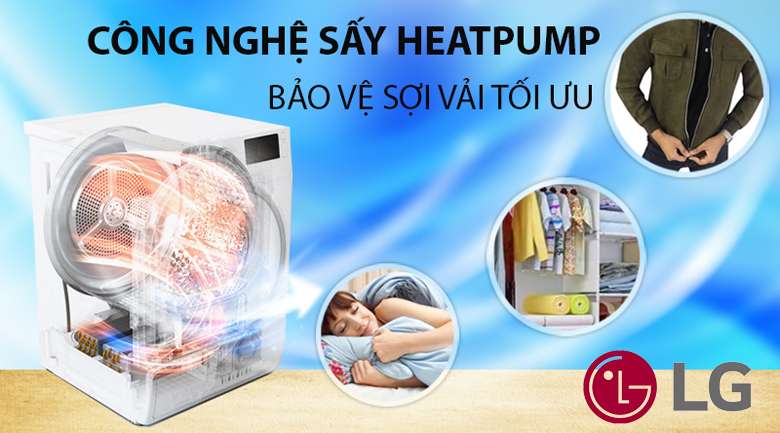 Máy sấy bơm nhiệt LG 9 Kg DVHP09W