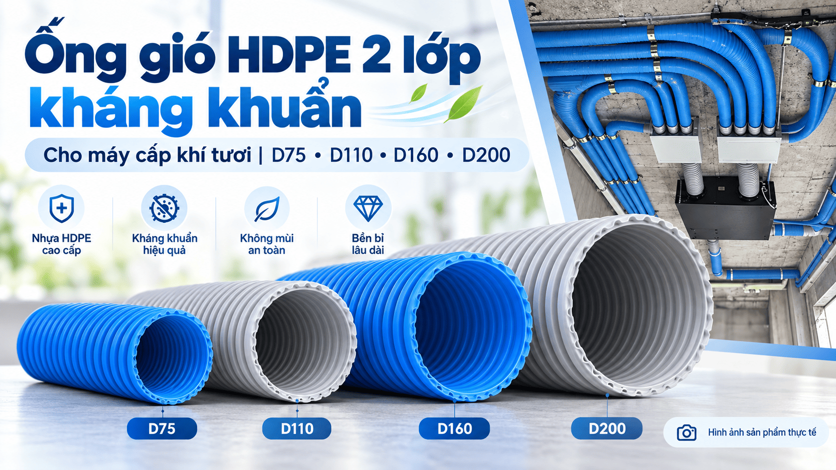 Bảng Giá Ống Gió HDPE 2 Lớp Kháng Khuẩn Cho Máy Cấp Khí Tươi