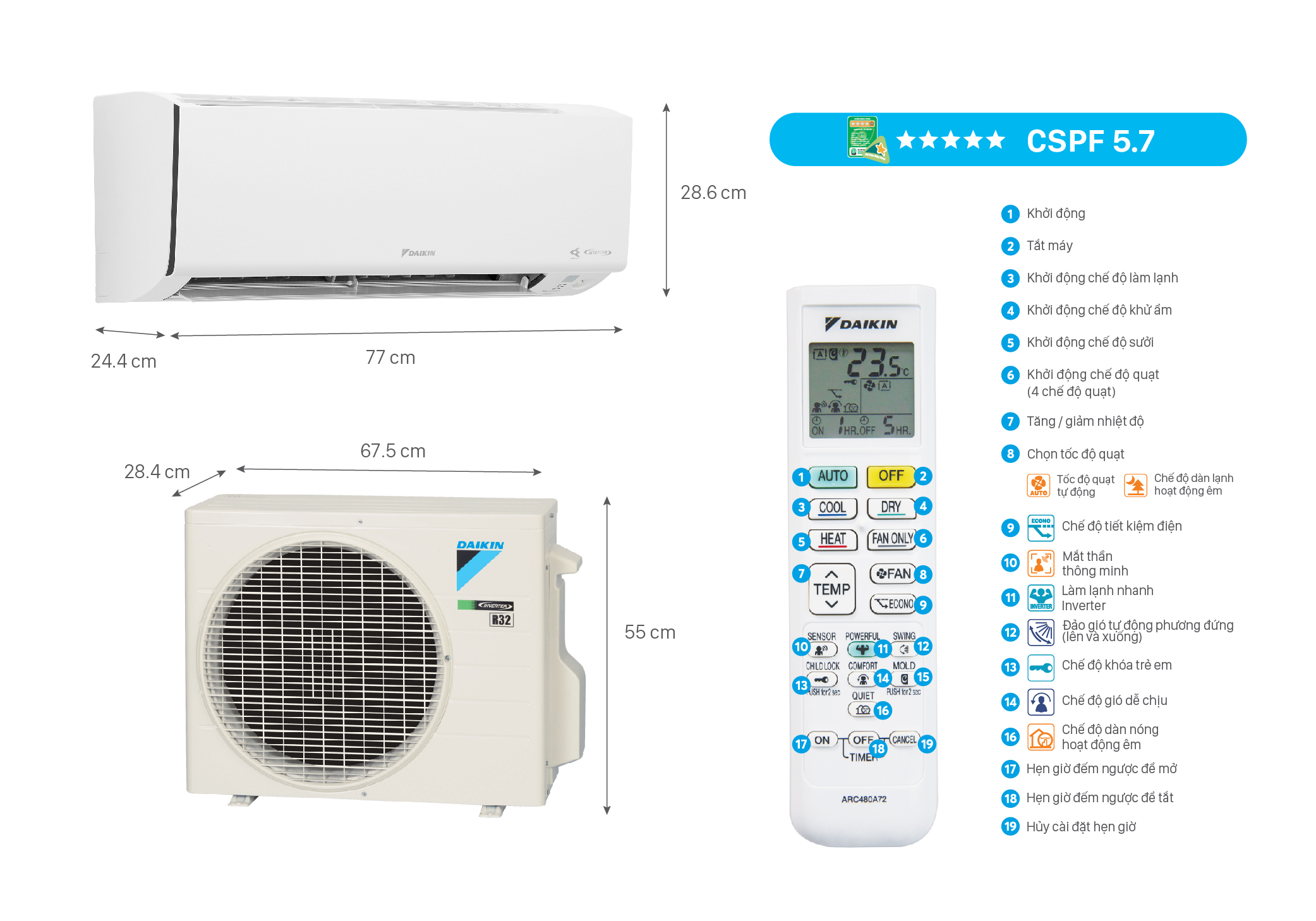 Dàn lạnh điều hòa multi Daikin treo tường 2 chiều 24.000BTU CTXM71RVMV