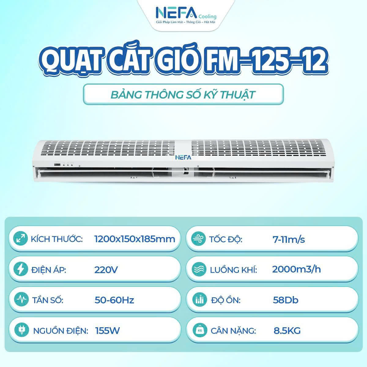 Quạt Cắt Gió Nefa FM-125-12 1.2m – Lưu Lượng Gió 2000m³/h