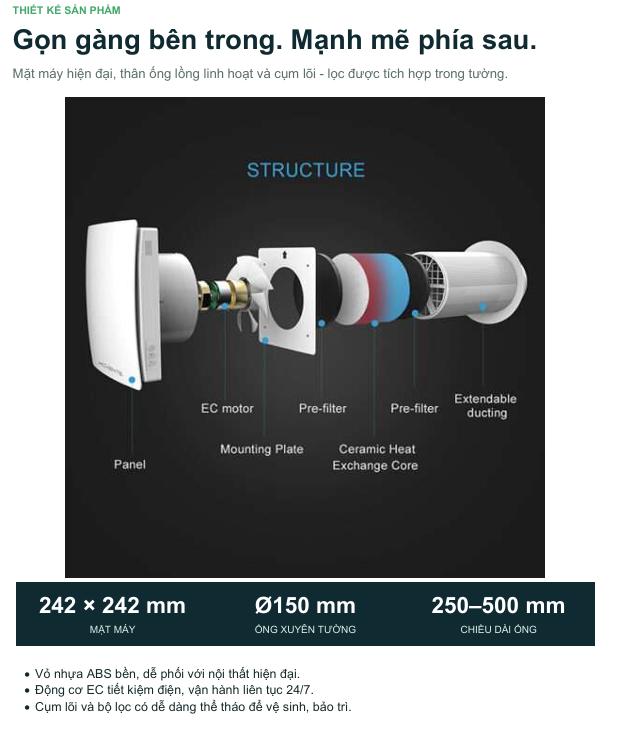 Máy Cấp Khí Tươi Thu Hồi Nhiệt Gắn Tường KCVents VT501-WF - Kết Nối Tuya Smart Wi-Fi