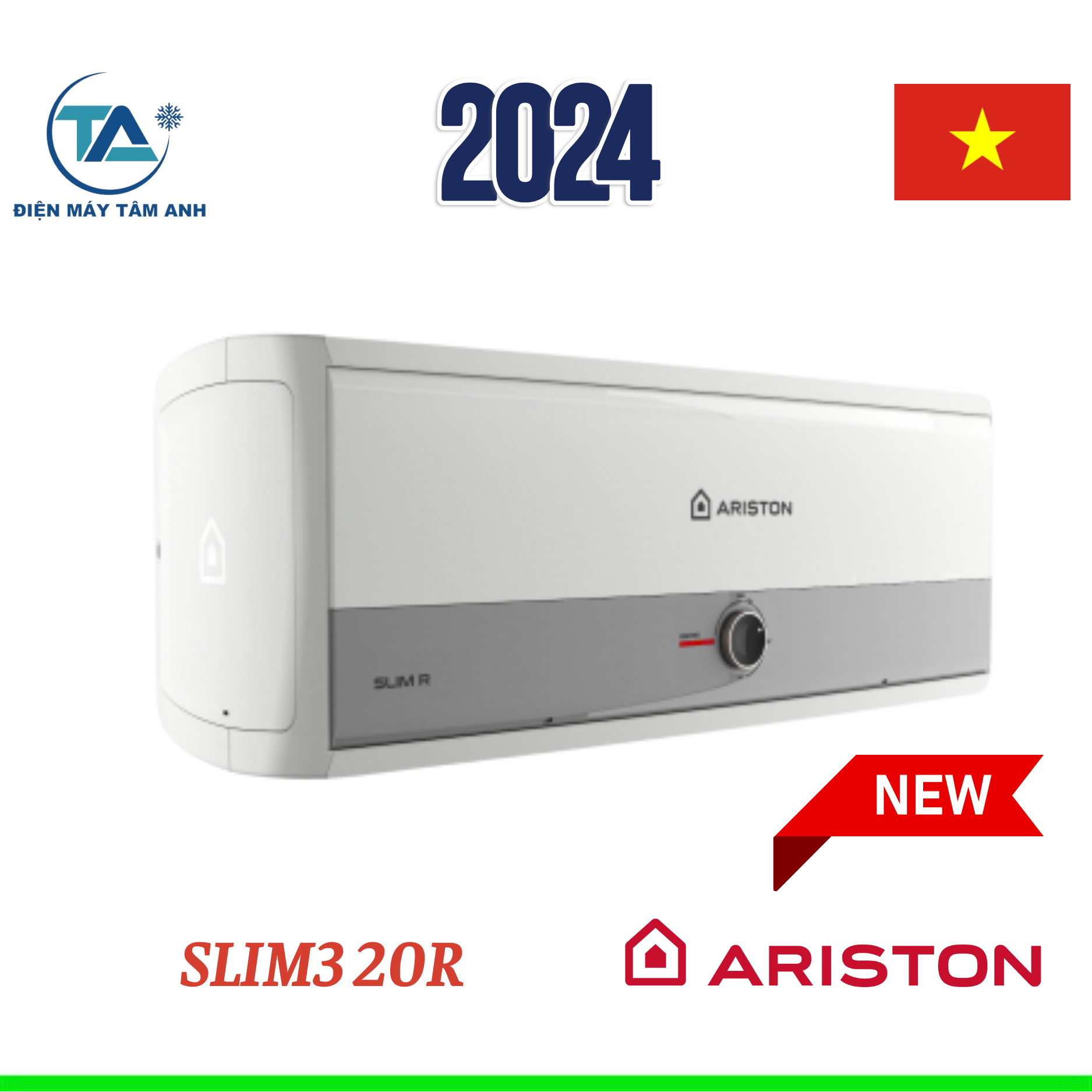 Bình nóng lạnh Ariston ngang 20l SLIM3 20 R