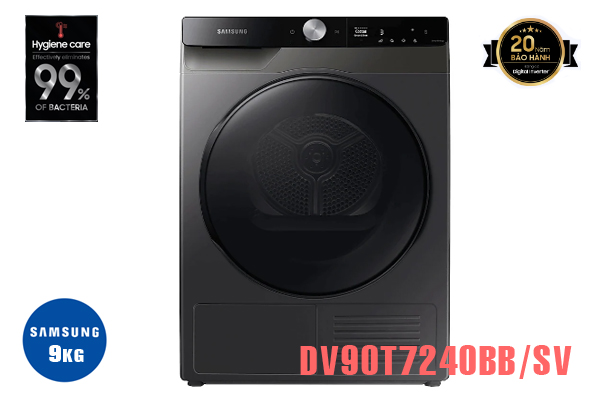 Máy sấy bơm nhiệt Samsung inverter 9 kg DV90T7240BB/SV
