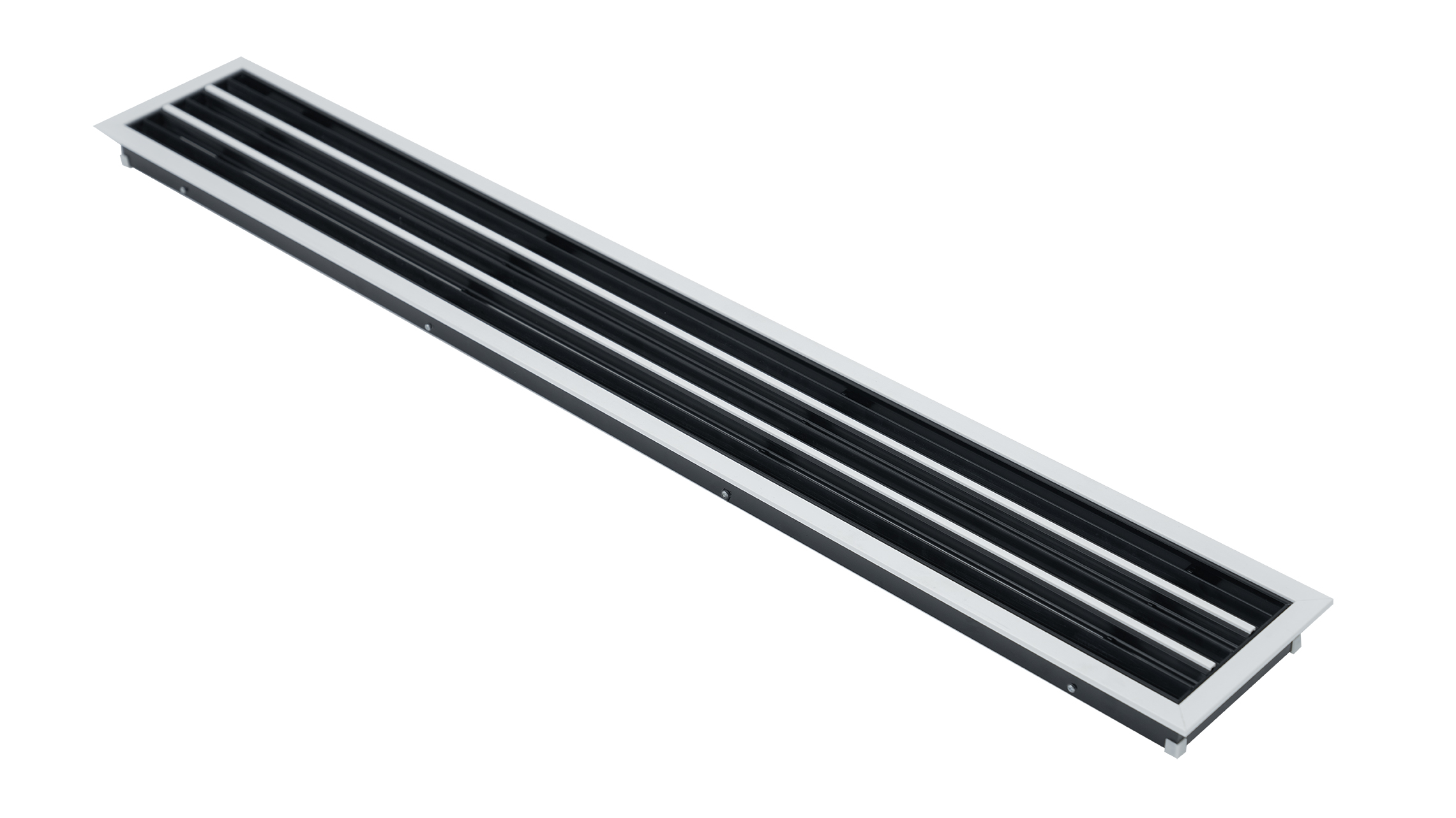 Cửa gió Slot khung viền 3 khe gió viền trắng đen, nhựa PVC màu trắng, 1 nan đen có thể điều chỉnh góc