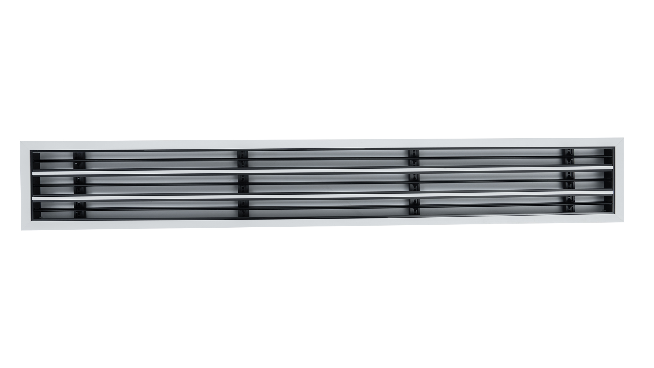 Cửa gió Slot khung viền 3 khe gió viền trắng đen, nhựa PVC màu trắng, 1 nan đen có thể điều chỉnh góc