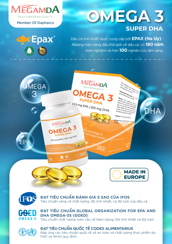 Viên uống Omega-3 Super DHA Megamda 60 viên - Bổ não, tăng cường trí nhớ