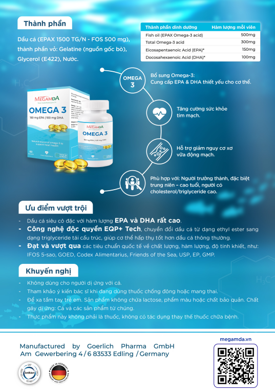 Viên uống Omega-3 giàu EPA Megamda 60 viên – Bảo vệ tim mạch và não bộ