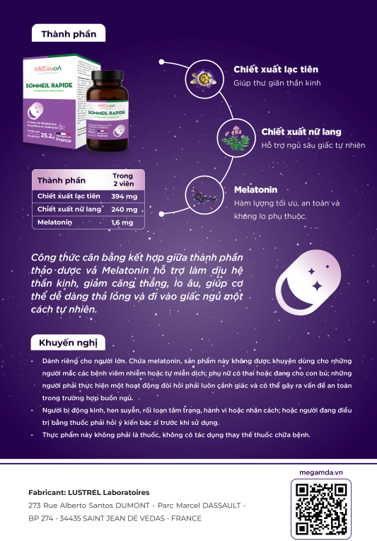 Viên uống Sommeil Rapide 60 viên – Giúp ngủ ngon, giảm căng thẳng, mệt mỏi