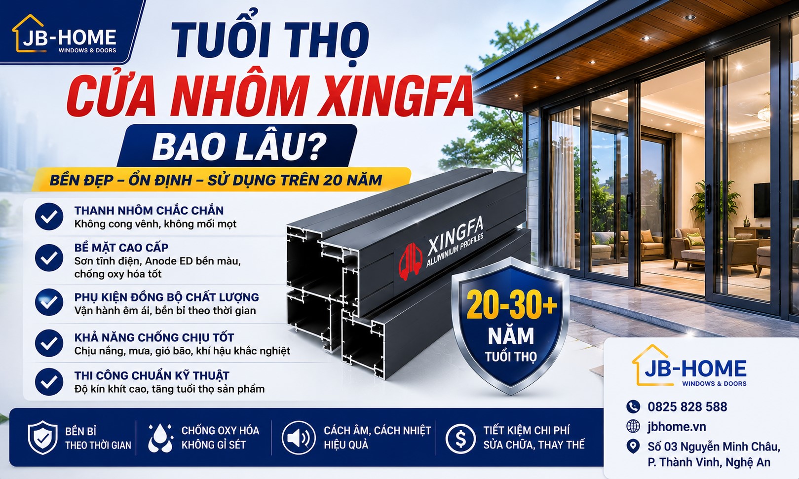 TUỔI THỌ CỬA NHÔM XINGFA BAO LÂU? GIẢI ĐÁP CHI TIẾT CHO NHÀ PHỐ VÀ BIỆT THỰ