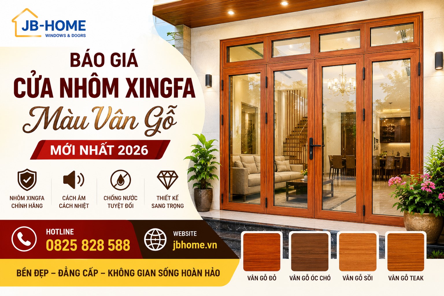 BÁO GIÁ CỬA NHÔM XINGFA MÀU VÂN GỖ MỚI NHẤT 2026 TẠI NGHỆ AN – HÀ TĨNH