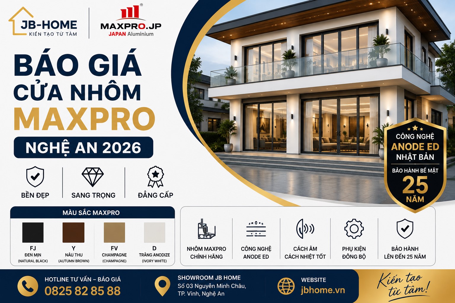 Báo Giá Cửa Nhôm Maxpro Nghệ An 2026 – Cập Nhật Mới Nhất Tại JB HOME