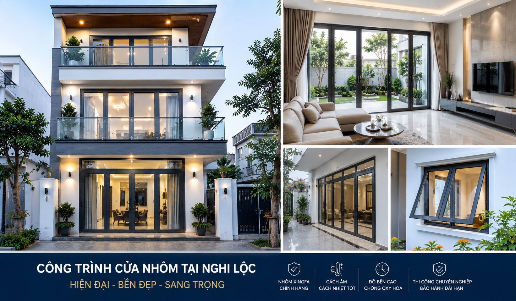 Công Trình Cửa Nhôm Tại Nghi Lộc – Giải Pháp Bền Đẹp Cho Nhà Phố Và Biệt Thự