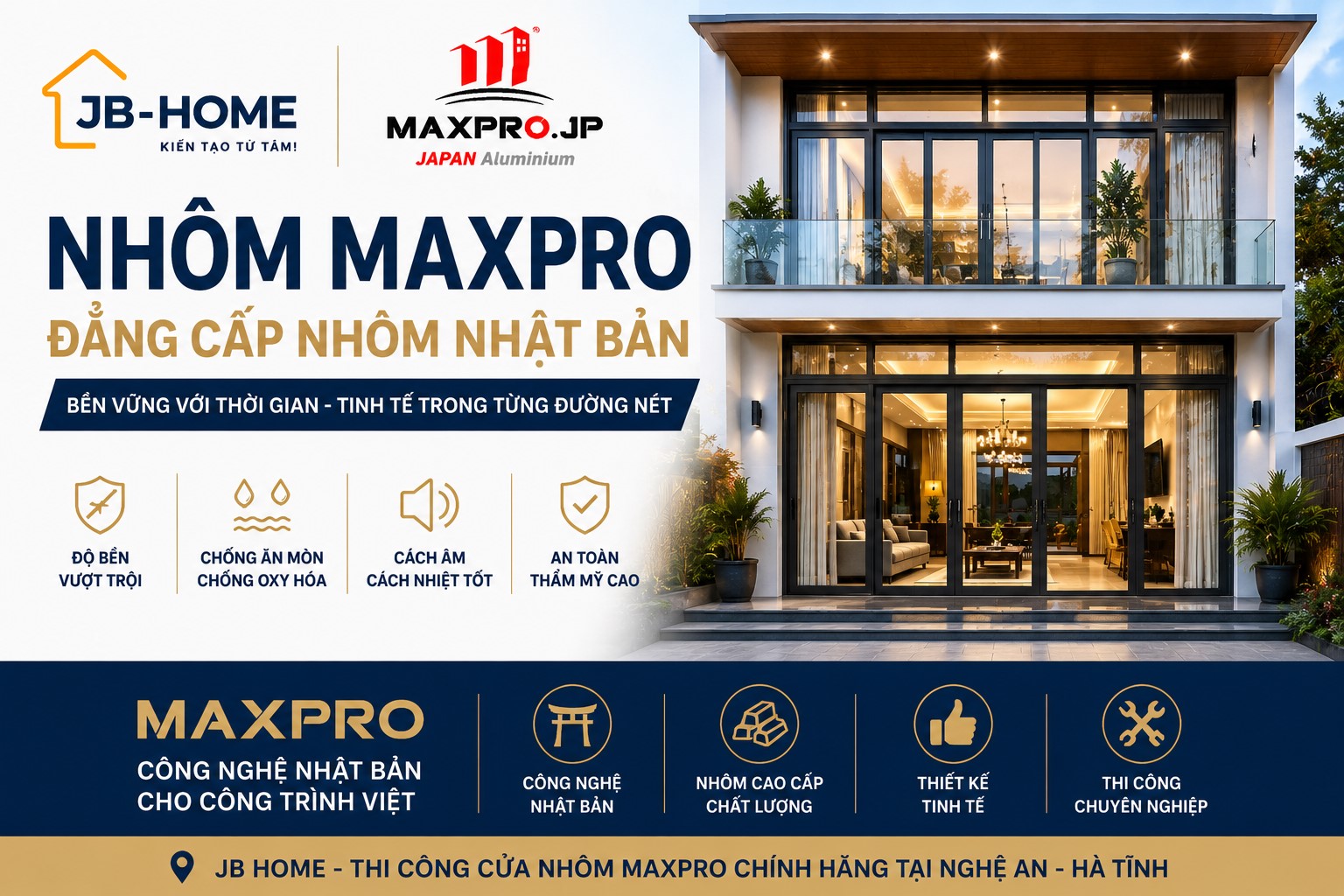 Nhôm Maxpro – Công Nghệ Anode ED Nhật Bản, Bảo Hành Bề Mặt 25 Năm Tại Nghệ An – Hà Tĩnh