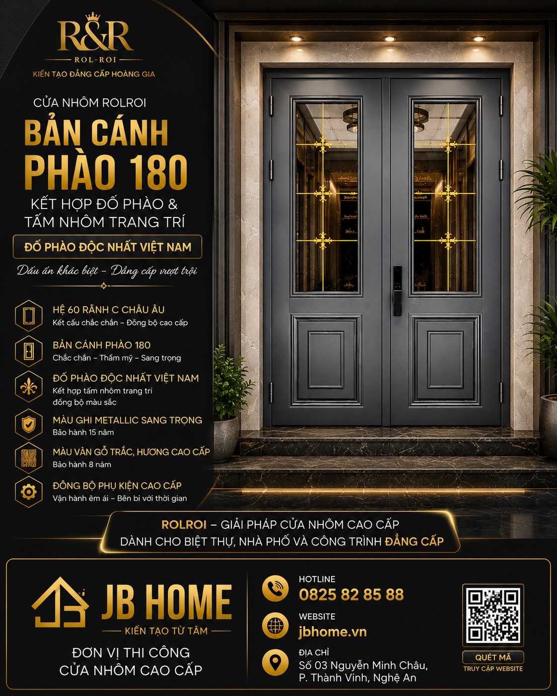 CỬA NHÔM ROLROI BẢN CÁNH PHÀO 180 – ĐỐ PHÀO ĐỘC NHẤT VIỆT NAM