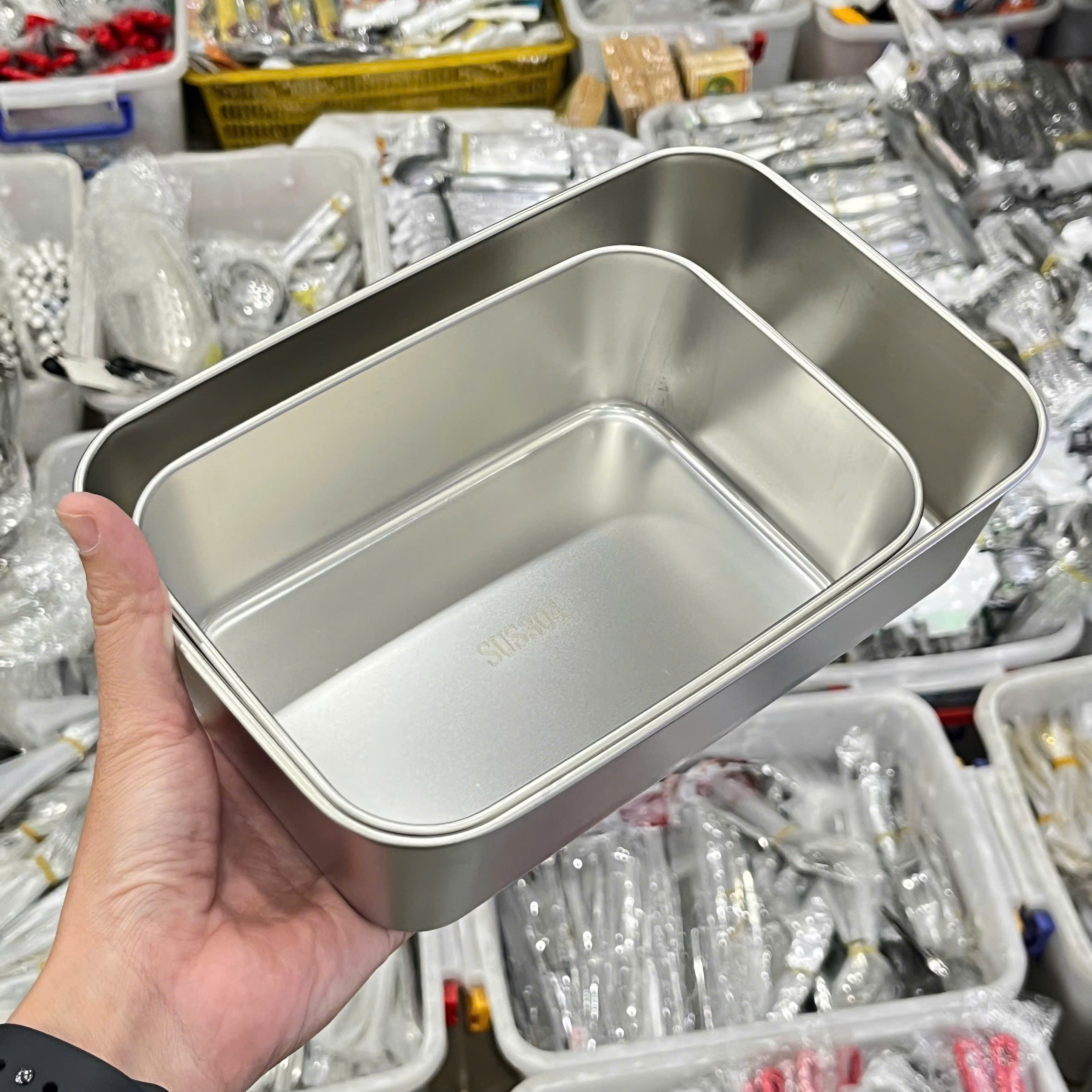 Khay Inox 304 Có Nắp Nhựa 2 Size Tiện Dụng